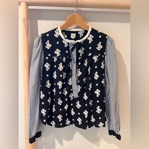La Vie Rebecca Taylor floral striped navy blue blouse sz medium m